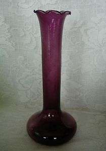 Amethyst/Purple Swirled Blown Glass Ruffle Vase   MINT  
