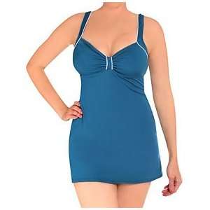   Solid Piped Thick Strap Swim Dress Swimdress