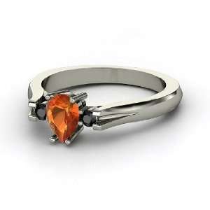   Ring, Pear Fire Opal 18K White Gold Ring with Black Diamond Jewelry
