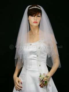   AB Crystal Teardrop Scalloped Beaded Metallic Edge Bridal Wedding Veil