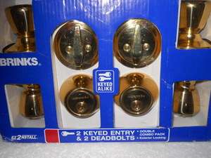 BRINKS 2 KEYED ENTRY&2 DEADBOLTS,DOUBLE COMBO PACK,POLISHED BRASS(NEW 