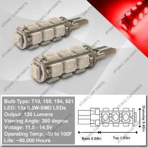   360° CANBUS LED Bulbs (13x0.2W)   168/194/921/T10 Type, Red (Pair
