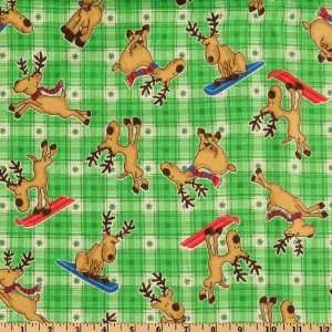   Skiing Reindeer Plaid Green Fabric By The Yard: Arts, Crafts & Sewing