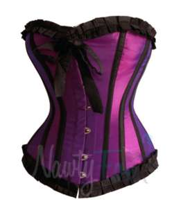 Sexy Purple Satin Burlesque Boned Fashion Corset,Bustier Top & Thong 