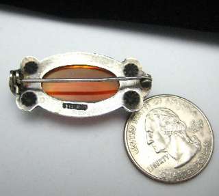   Breath Sterling Silver Bar Pin Brooch Art Glass Etruscan Style  