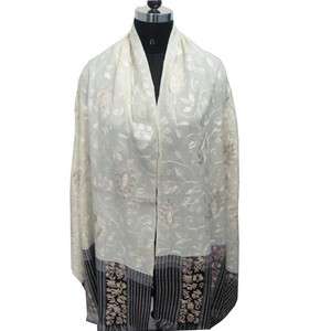 KASHMIR CREWEL EMBROIDERY PURE WOOL SHAWL STOLE WRAP IN  