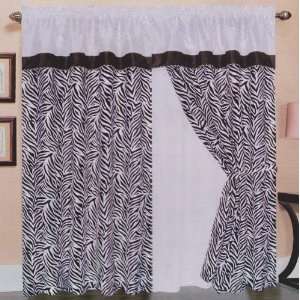 Layer Black / White Zebra Window Curtain / Drape Set with attached 