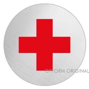 Stainless Steel Door Sign Pictogram Red Cross Ø 3 inches No. 39255 