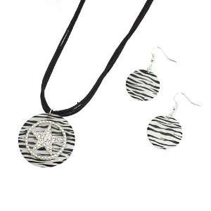   Cord; Zebra Print Pendant with Western Star; Lobster Clasp Closure
