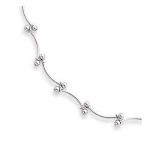  Rhodium plated Bead Wave Necklace   16 Inch   JewelryWeb 