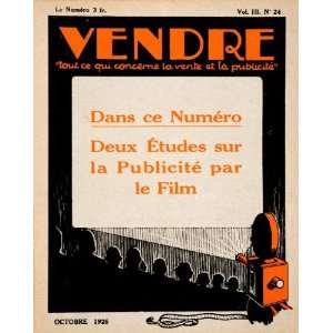  1925 Lithograph Cover Vendre Film Publicity Cinema Reel 