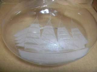   Toscany Crystal Clipper Ship Etched Decanter & 4 Stemmed Glasses