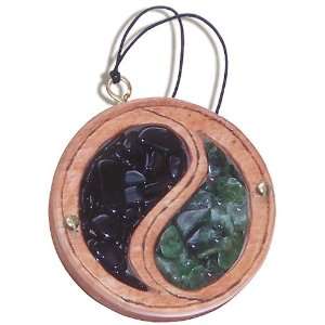Magic Unique Gemstone and Wooden Amulet Ying Yang Car Charm In Green 