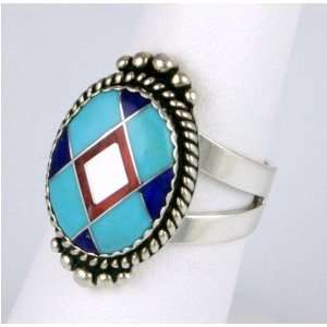  Sterling Silver Turquoise Channel Inlay Ring Jewelry