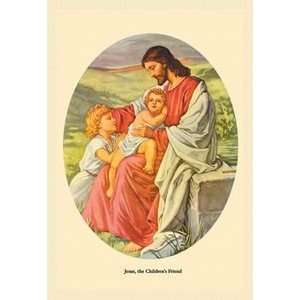 Jesus, the Childrens Friend   12x18 Framed Print in Gold Frame (17x23 