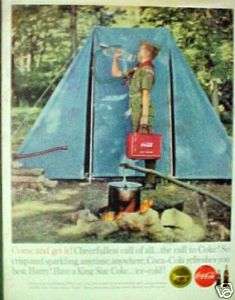 1960 Coca Cola Soda Pop Cooler Cub,Boy Scout Camping Ad  