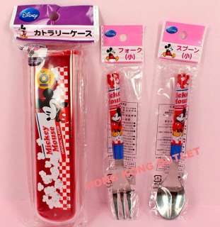 Mickey Mouse Stainless Steel Spoon Fork +Case Set B70  