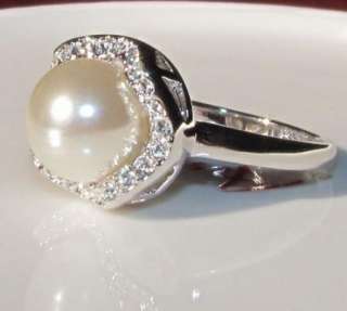 Brilliant PEARL WHITE GOLD GP WEDDING ENGAGEMENT RING  