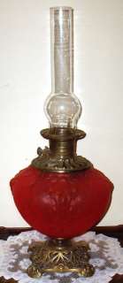 Old Satin Red B&H GWTW Table Top Oil Lamp  