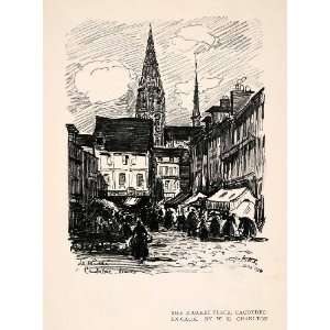  1909 Print Market Place Caudebec Caux Charlton Village 