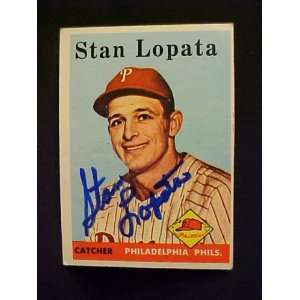 Stan Lopata Philadelphia Phillies #353 1958 Topps Autographed Baseball 
