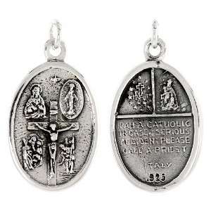 925 Sterling Silver Crucifixion of Jesus Medal Pendant (w/ 18 Silver 