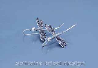 Hill Tribe Silver Etched Dragonfly Tribal Earrings LGE  