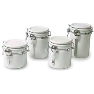   White Canisters with Stainless Steel Spoon, Set of 4