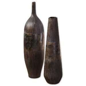  UT19237   Antiqued Textured Ceramic Vases   Set of Two