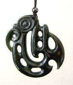 Maori Manaia Fish Hook Pendant Necklace Greenstone Jade  