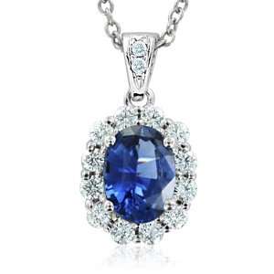 Natural Ceylon Sapphire and Diamond Necklace in 18k White Gold (G, SI1 