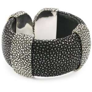   Wide Cuff Bracelet In Black Stingray With Stingray Texture Jewelry