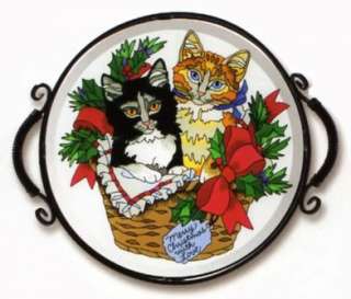 CHRISTMAS KITTENS * 10x16 CAT SUNCATCHER GLASS PANEL  