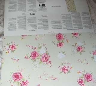 New Pottery Barn Floral Wall Mural Shabby Pale Green w Pink Roses 18 
