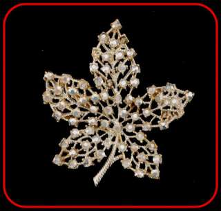 Pin vintage Brooch Filigree Silver LEAF & beads Lacy  