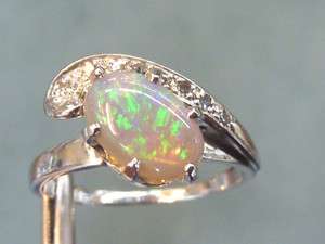 Impressive Oval Natural Australian opal dia ring 14k WG  