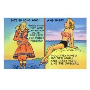 Comic Cartoon   Mother Hubbard Pun; Girls at the Beach Used to Dress 