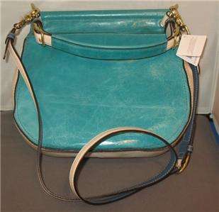   WILLIS LEATHER COLORBLOCK CERULEAN GRASS BLUE IVORY 19031 *NWT*  