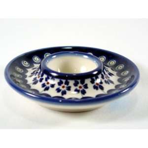   Polish Pottery Egg Cup Plate Floral Peacock z730 166a: Home & Kitchen