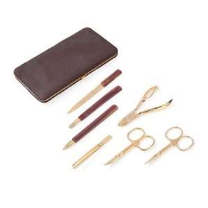 Gold plated 7 piece Manicure Set in a Luxury Brown Suede Case. Made by 