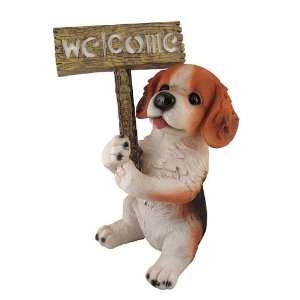   Solar Powered Light Puppy Dog with Welcome Sign Figure Patio, Lawn