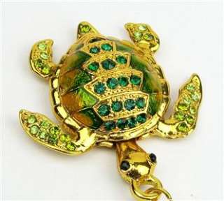 Cute Green Rhinestone Crystals Golden Turtle Key Chain  