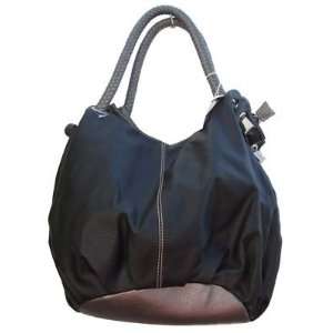 Soft Black Leatherette Hobo Style Shoulder Handbag Purse with Silver 