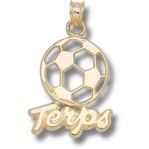 Maryland Terrapins Solid 10K Gold TERPS Soccerball Pendant  