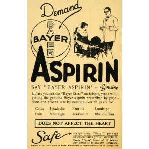  1927 Ad Bayer Aspirin Cross Pain Relief Doctor Approved 