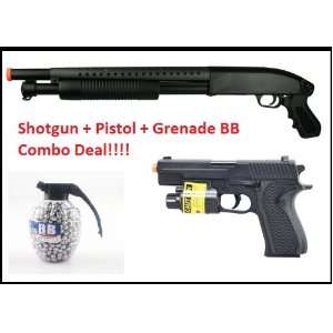  Pump Action Shotgun Rifle 400 FPS Police + 180 FPS Airsoft Pistol 