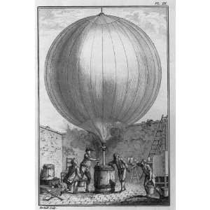  4 men inflating hydrogen balloon,1783,barrel,ladder: Home 