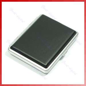 New Black Leather 16 Cigarette Box Case Metal Holder  