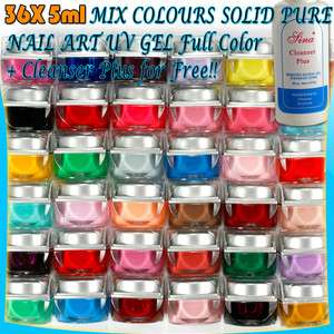 Mix 36 Pure Colors Nail Art Tips UV Builder Gel Set Free Cleanser Plus 