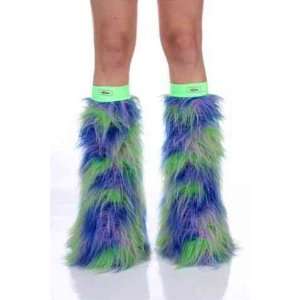  Camo Green Purple Blue Faux Fur Fuzzy Furry Legwarmers 